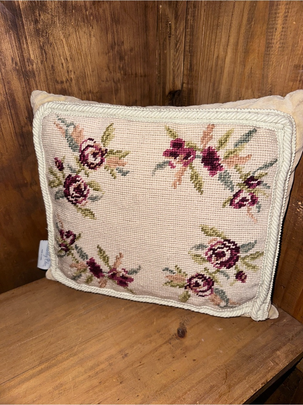 Simply Shabby Chic Cottage Floral Roses Needlework Pillow